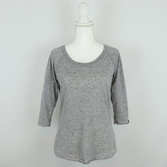 Athleta Women's Small Gray Linen Blend Scoop Neck 3/4 Sleeve Knit Blouse - Picture 1 of 9